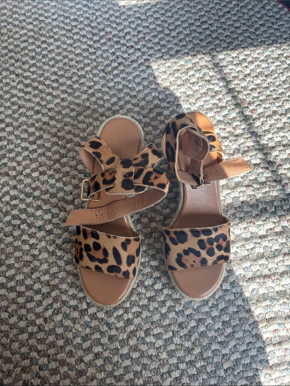 New J. Crew leopard Print Sandals with Ankle Strap in Tan